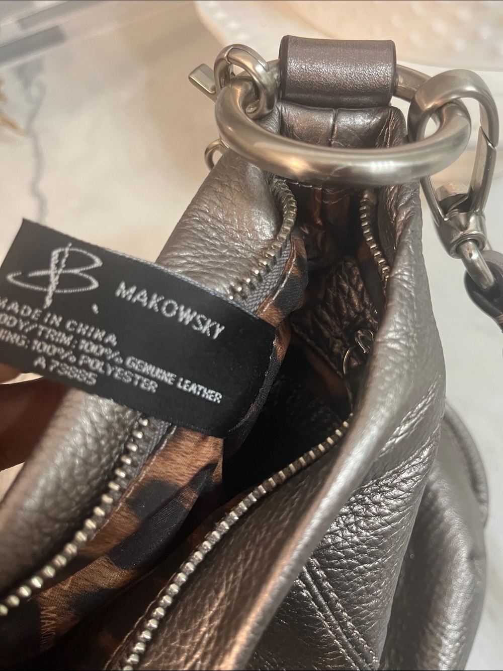 b. makowsky Metallic Pewter Crossbody Bag - Silver Tone - Picture 6 of 9